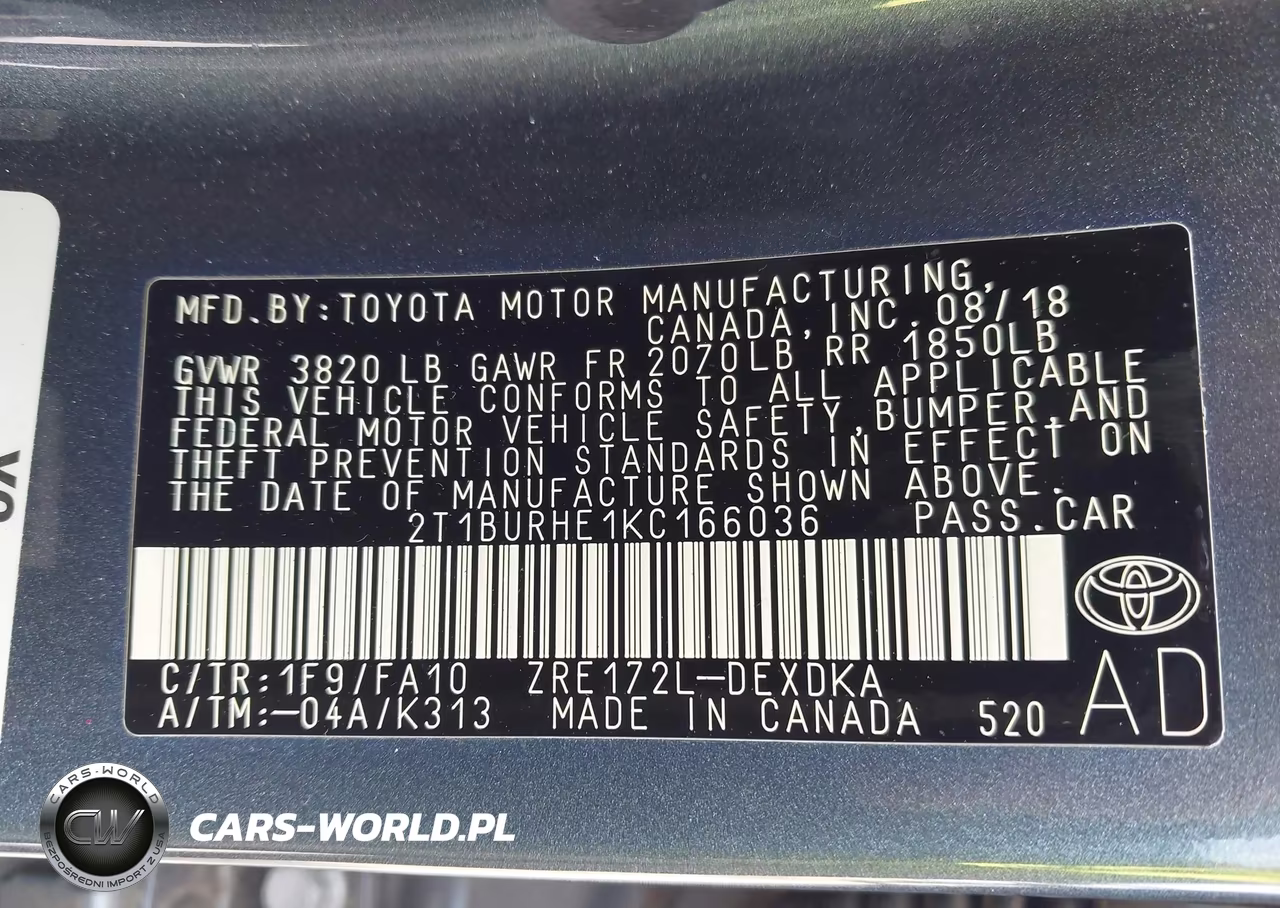 2019 Toyota Corolla L VIN:2T1BURHE1KC166036 - 9