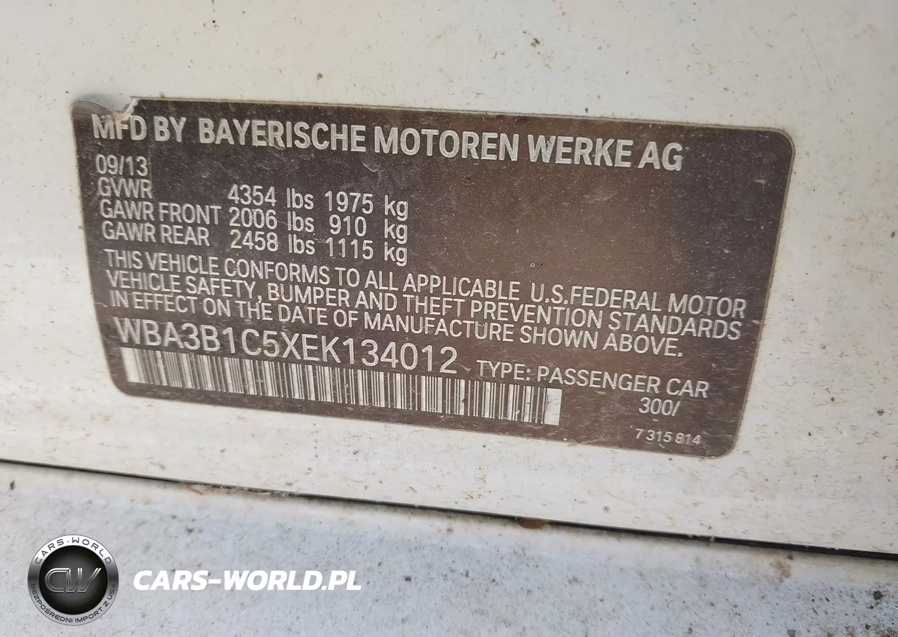 2014 BMW 320I VIN:WBA3B1C5XEK134012 - 9