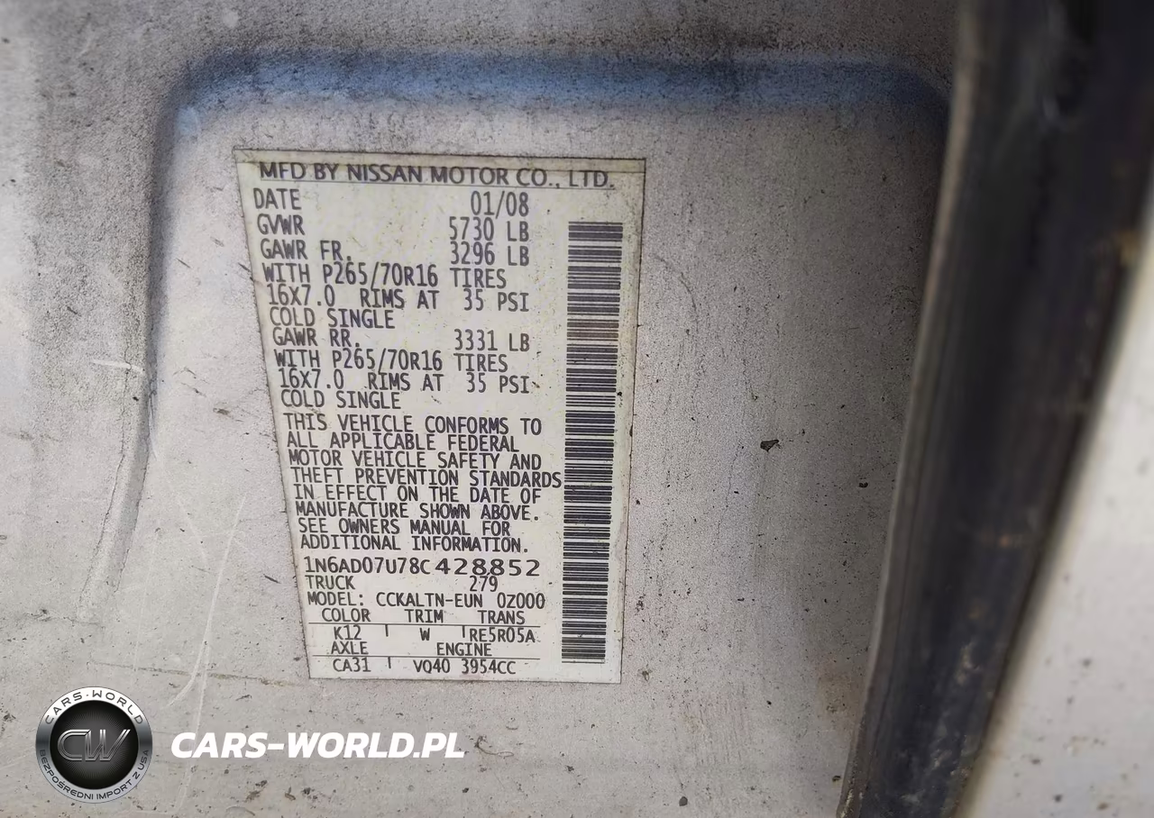 2008 Nissan Frontier Se VIN:1N6AD07U78C428852 - 9