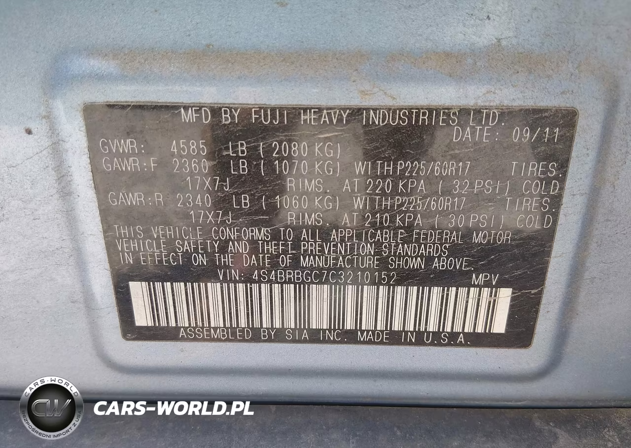 2012 Subaru Outback 2.5I Premium VIN:4S4BRBGC7C3210152 - 9