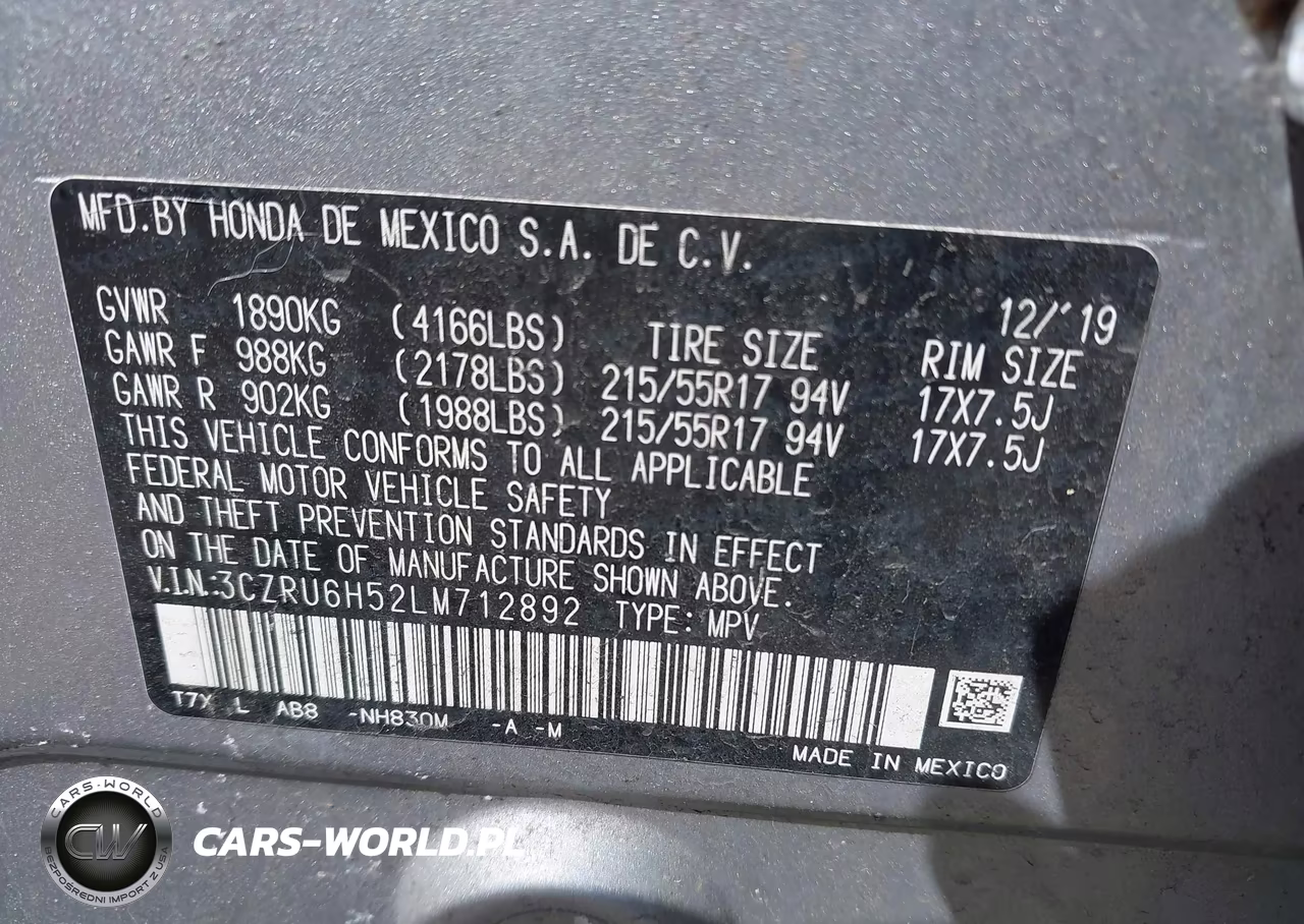 2020 Honda Hr-V Awd Ex VIN:3CZRU6H52LM712892 - 9