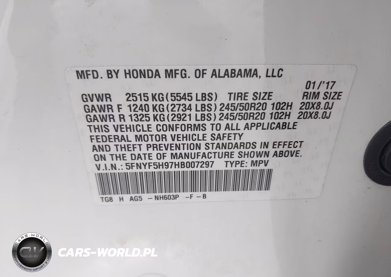 2017 Honda Pilot Touring VIN:5FNYF5H97HB007297 - 9