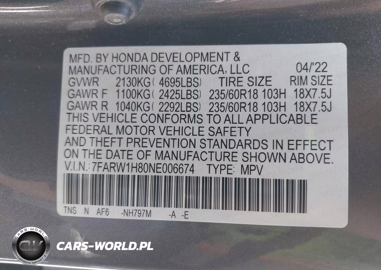 2022 Honda Cr-V 2Wd Ex-L VIN:7FARW1H80NE006674 - 9