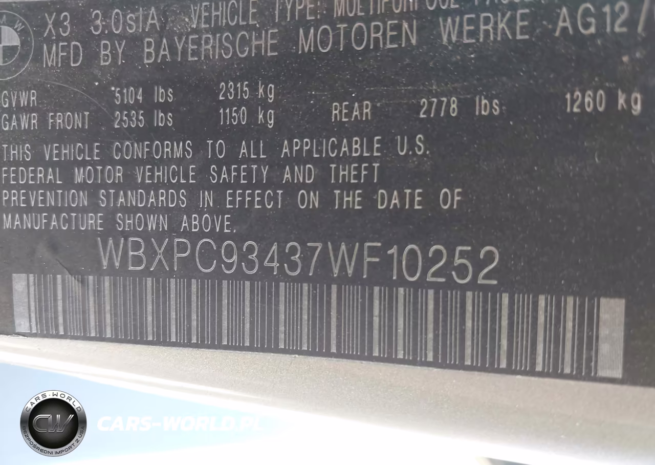 2007 BMW X3 3.0Si VIN:WBXPC93437WF10252 - 9