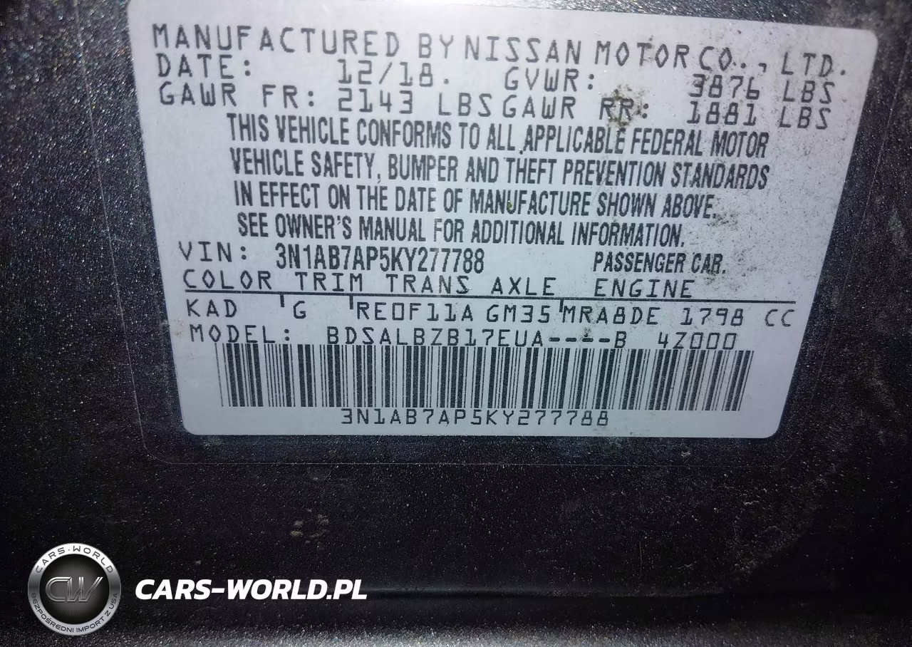 2019 Nissan Sentra S VIN:3N1AB7AP5KY277788 - 9