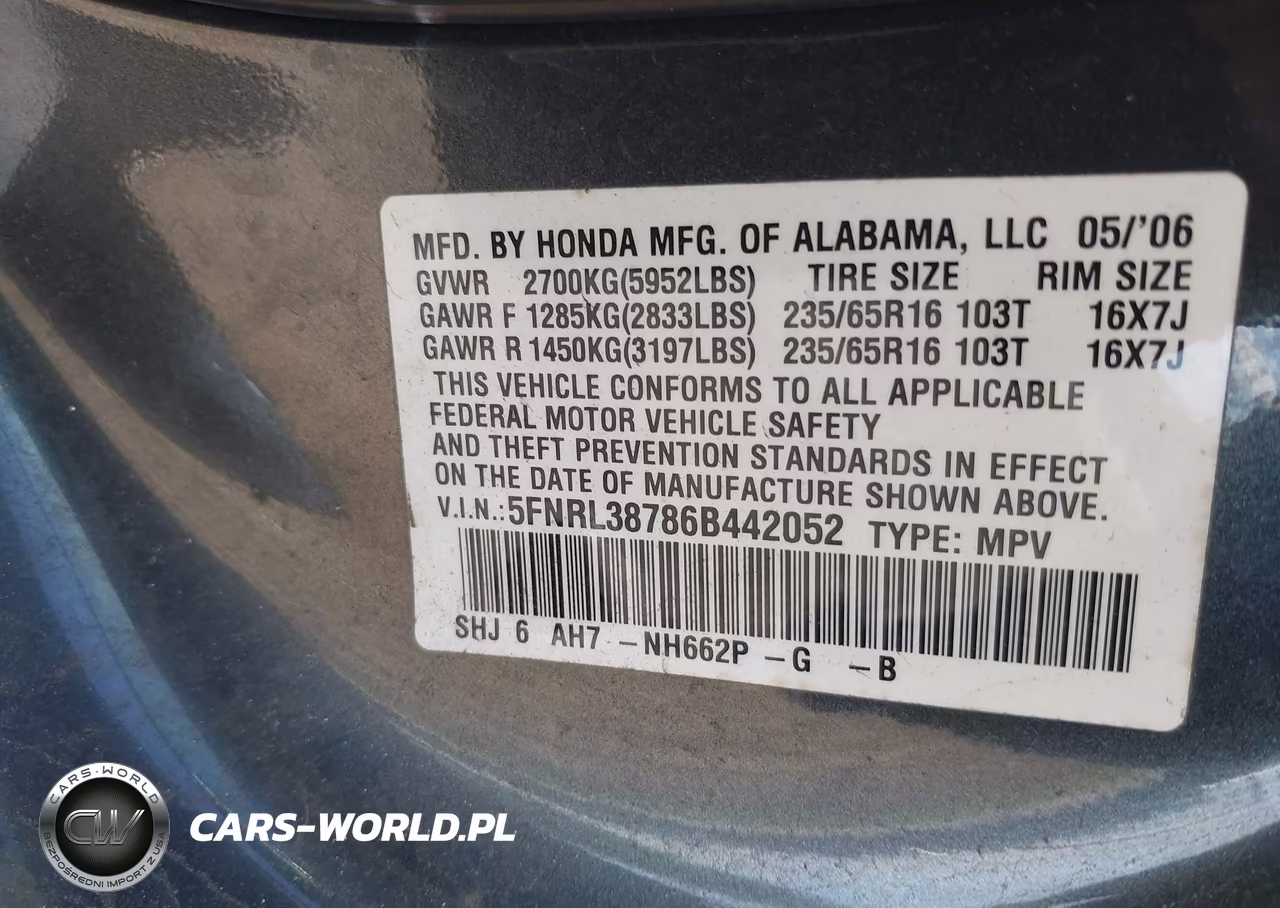 2006 Honda Odyssey Ex-L VIN:5FNRL38786B442052 - 9