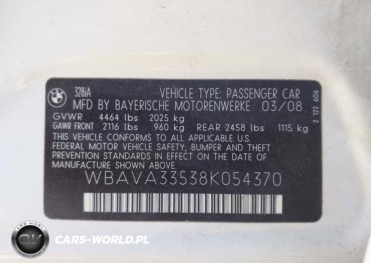 2008 BMW 328I VIN:WBAVA33538K054370 - 9