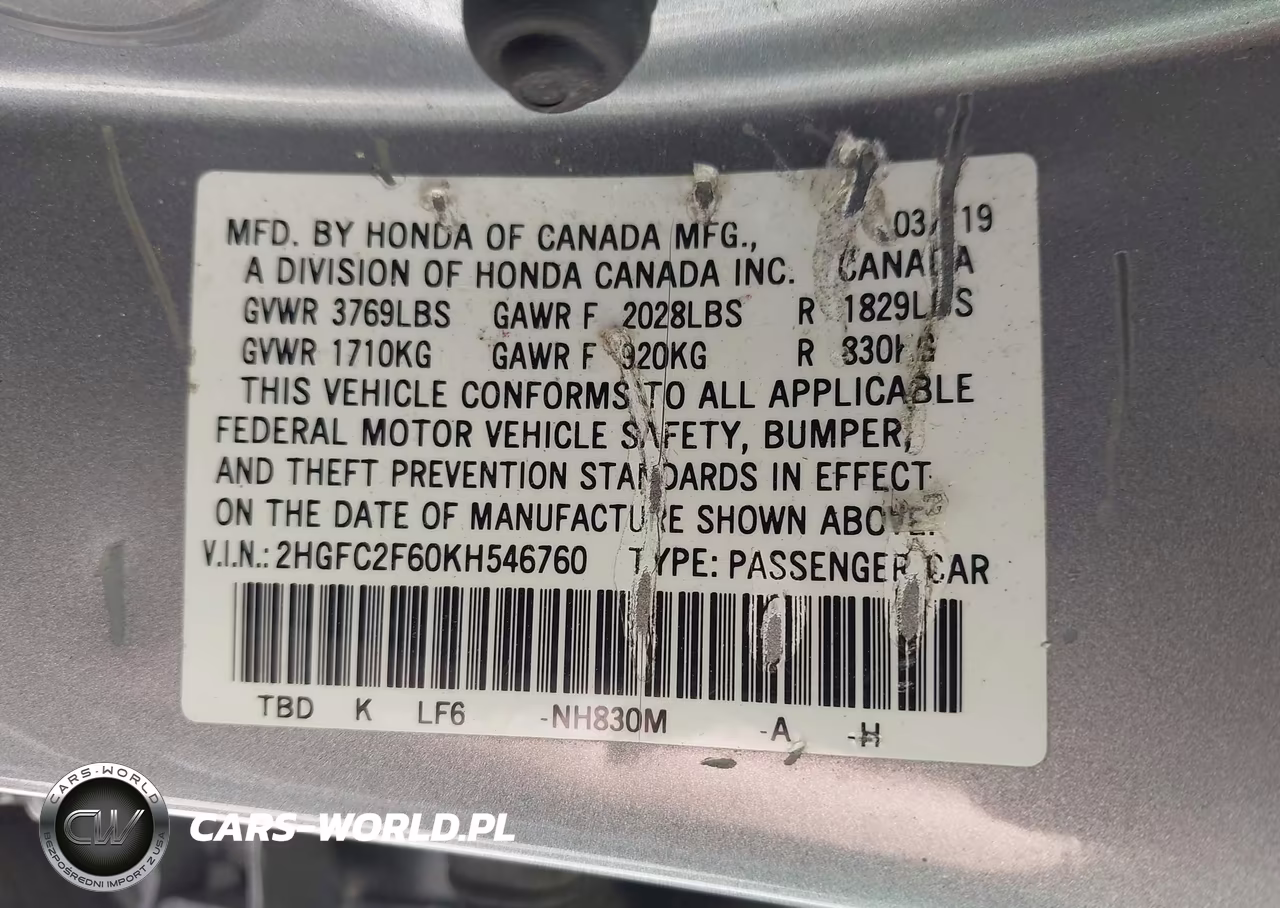 2019 Honda Civic Lx VIN:2HGFC2F60KH546760 - 9