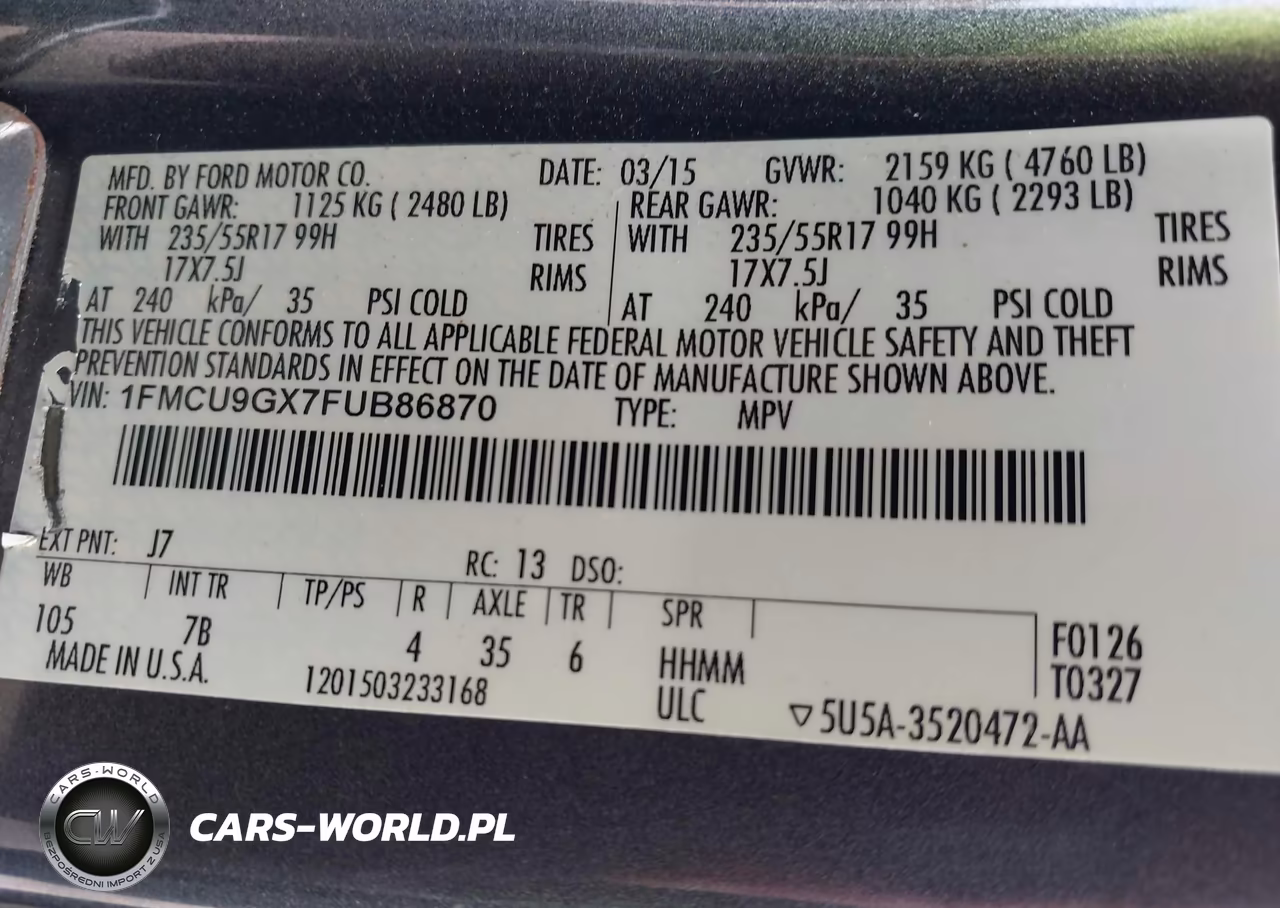 2015 Ford Escape Se VIN:1FMCU9GX7FUB86870 - 9