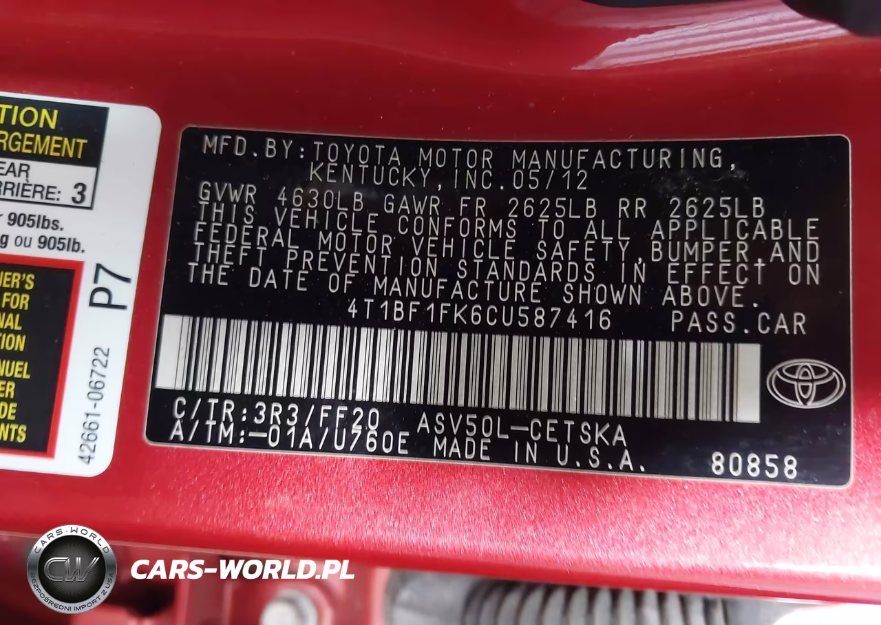 2012 Toyota Camry Se VIN:4T1BF1FK6CU587416 - 9