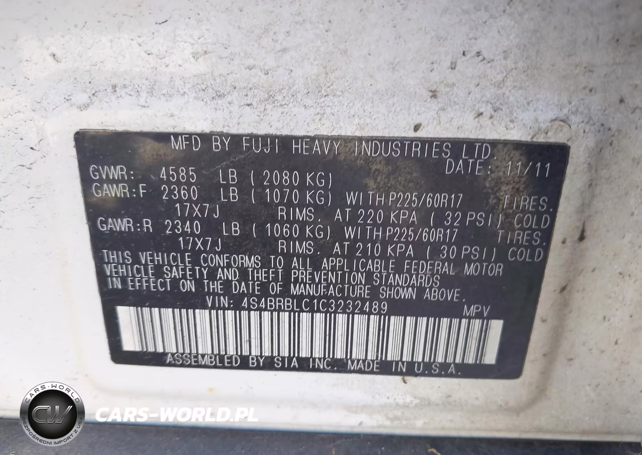 2012 Subaru Outback 2.5I Limited VIN:4S4BRBLC1C3232489 - 9