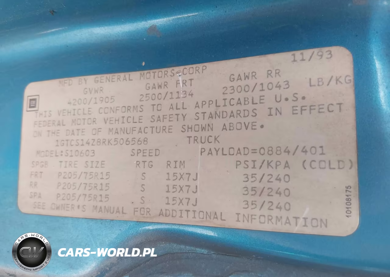 1994 GMC Sonoma VIN:1GTCS14Z8RK506568 - 9