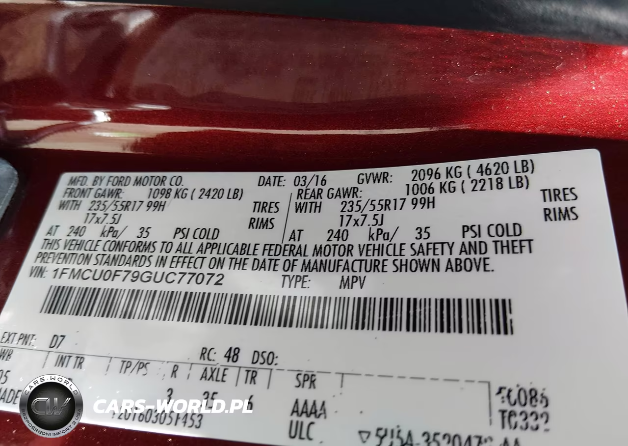 2016 Ford Escape S VIN:1FMCU0F79GUC77072 - 9