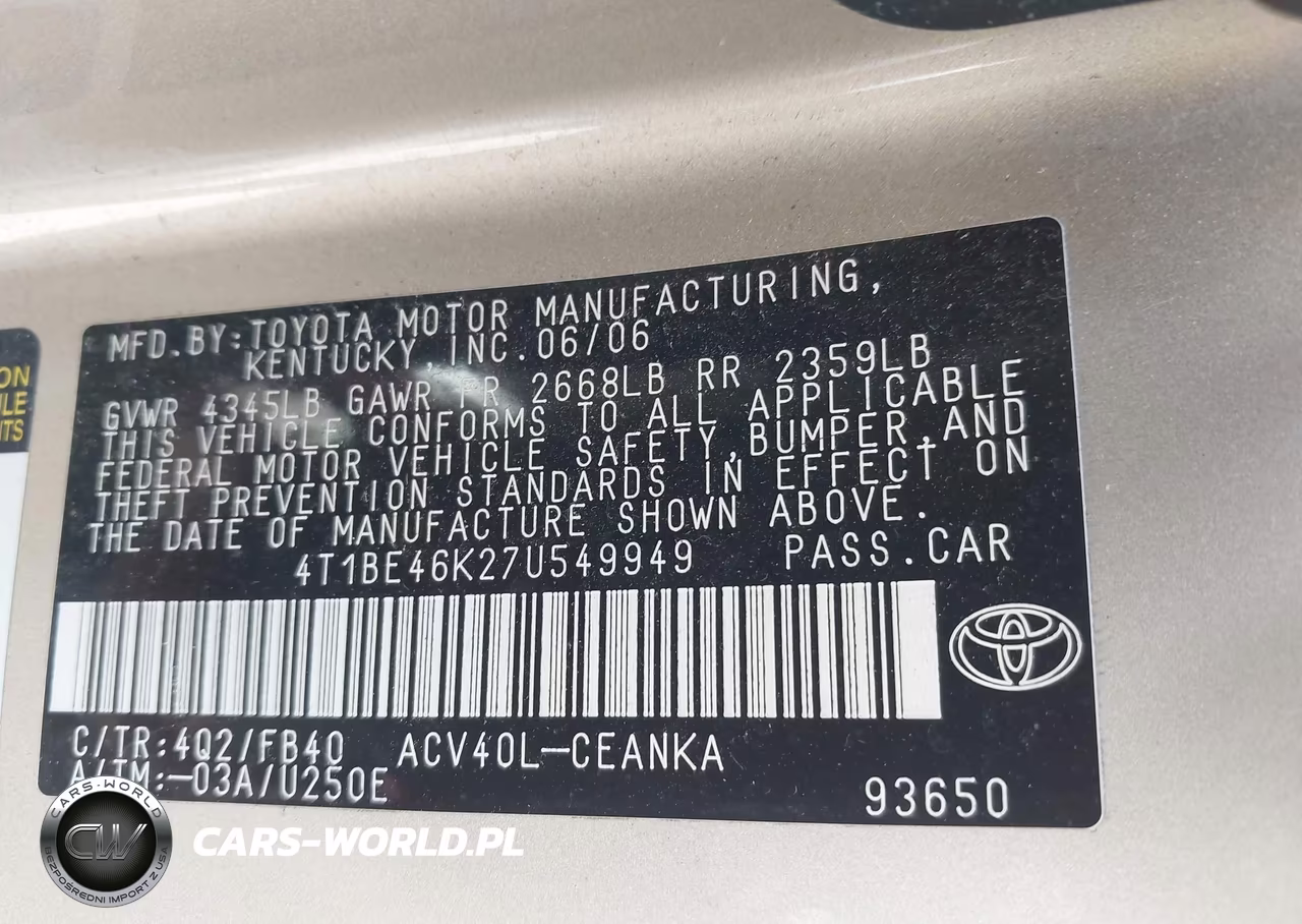 2007 Toyota Camry Le VIN:4T1BE46K27U549949 - 9