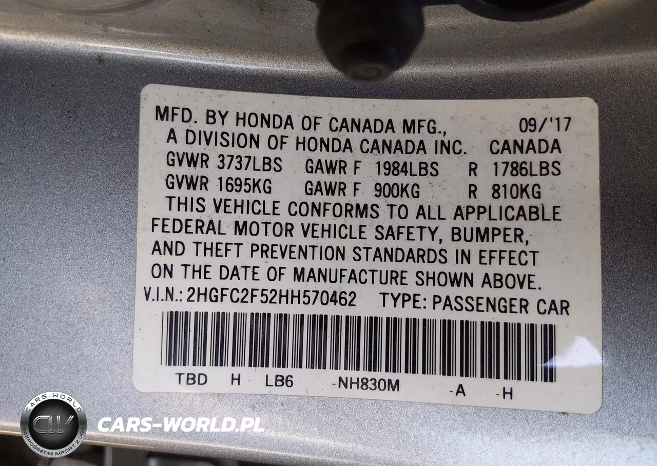 2017 Honda Civic Lx VIN:2HGFC2F52HH570462 - 9