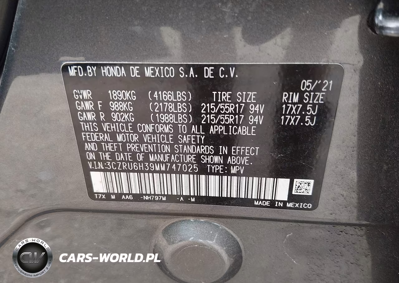 2021 Honda Hr-V Awd Lx VIN:3CZRU6H39MM747025 - 9