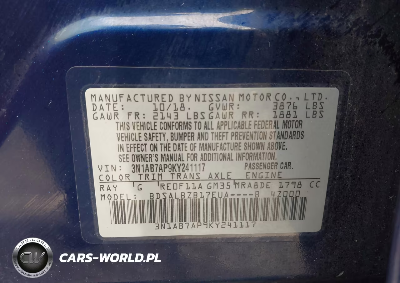 2019 Nissan Sentra S VIN:3N1AB7AP9KY241117 - 9
