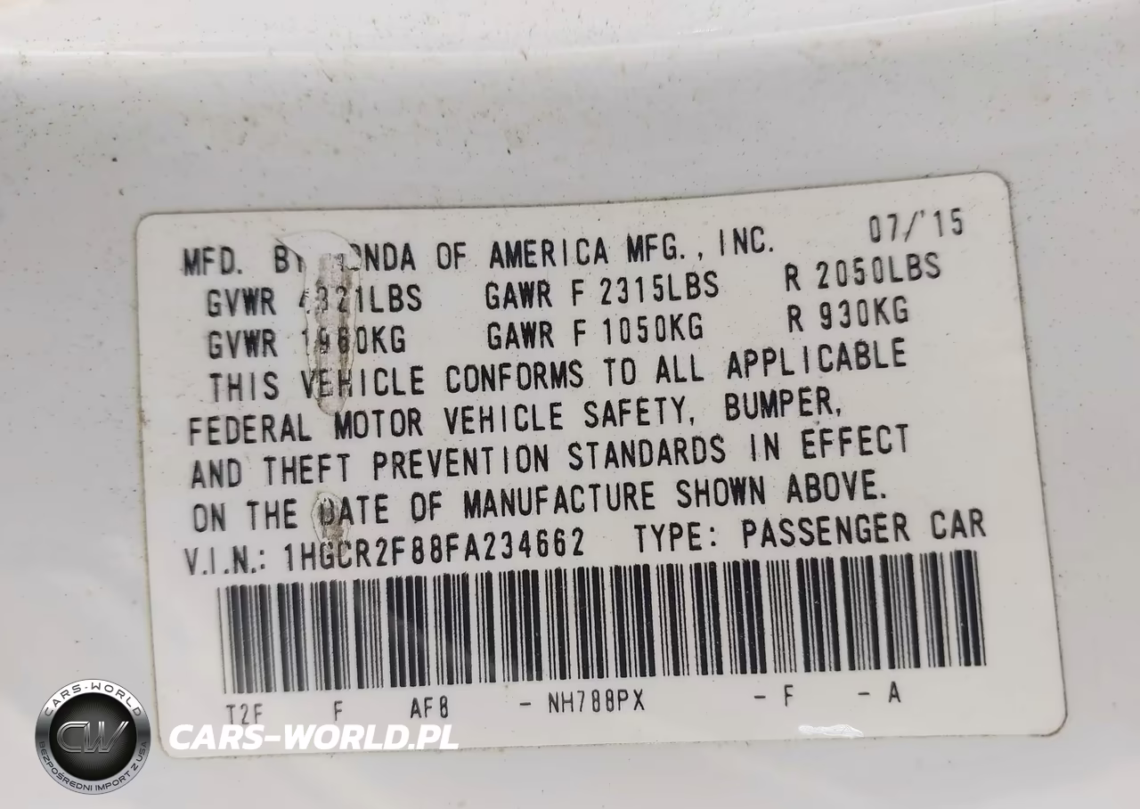 2015 Honda Accord Ex-L VIN:1HGCR2F88FA234662 - 9
