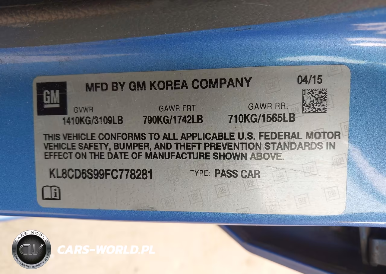 2015 Chevrolet Spark 1Lt Cvt VIN:KL8CD6S99FC778281 - 9