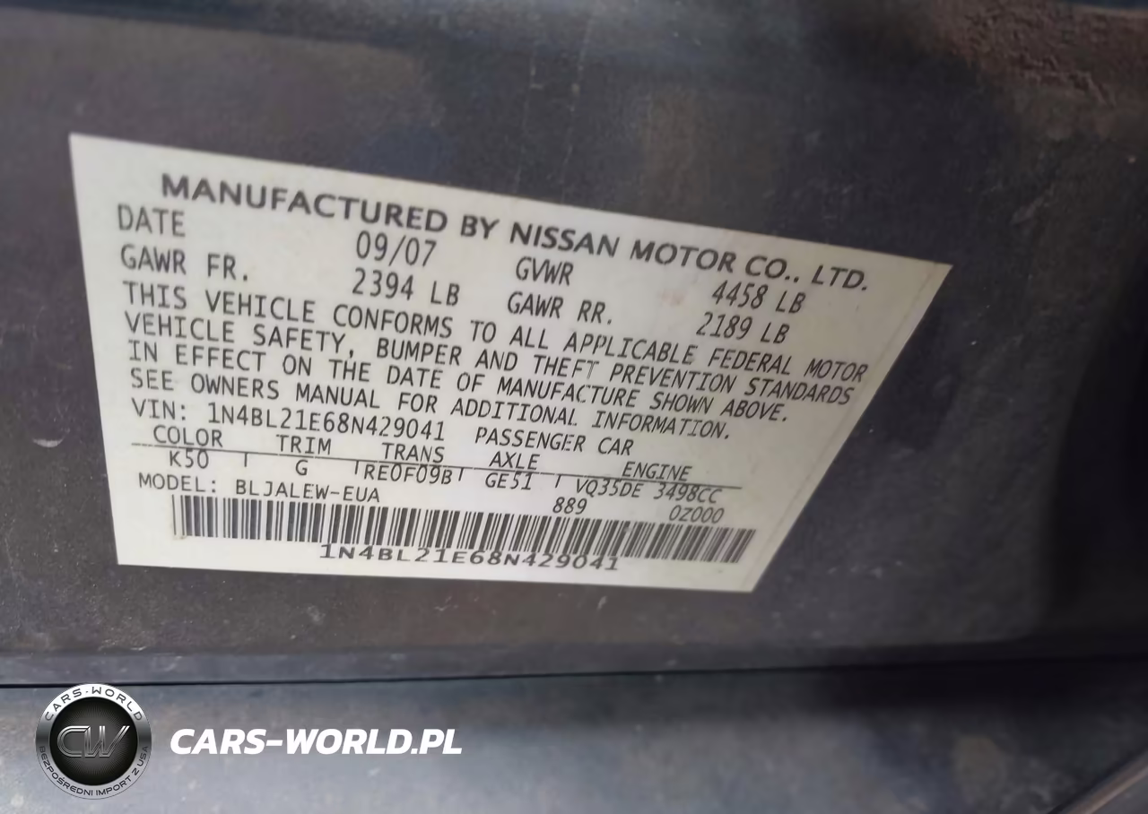 2008 Nissan Altima 3.5 Sl VIN:1N4BL21E68N429041 - 9
