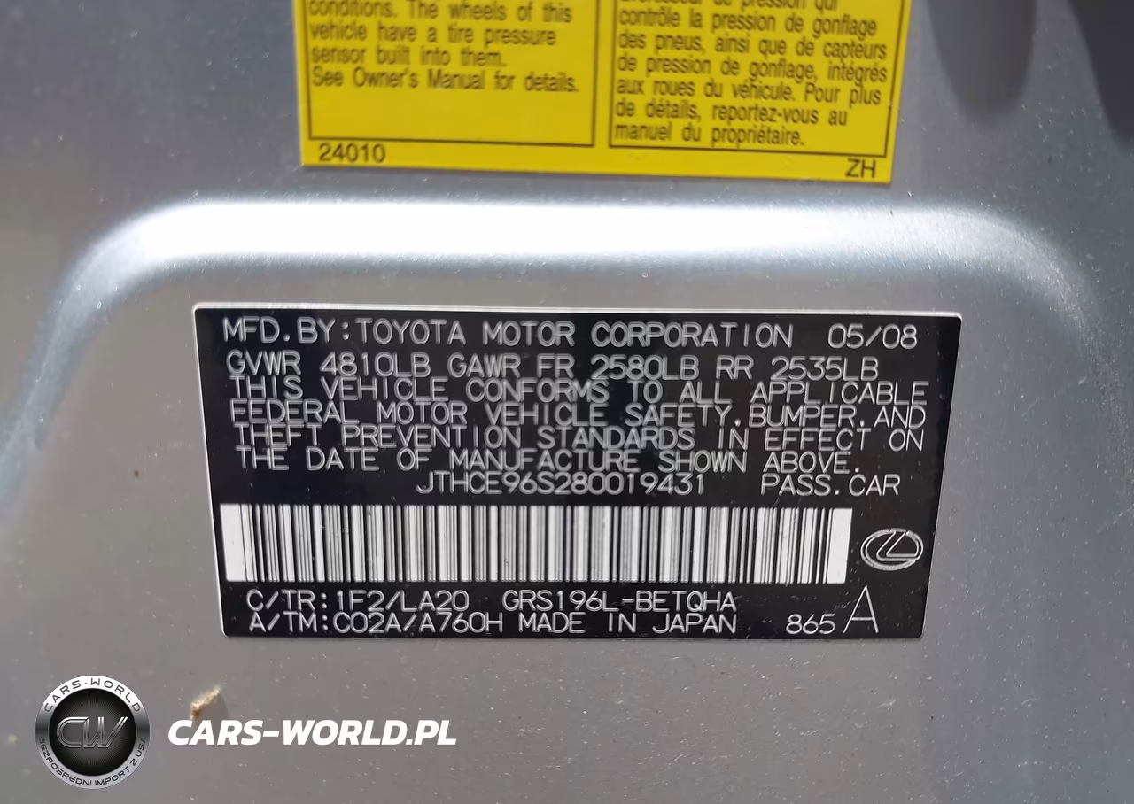 2008 Lexus Gs 350 VIN:JTHCE96S280019431 - 9