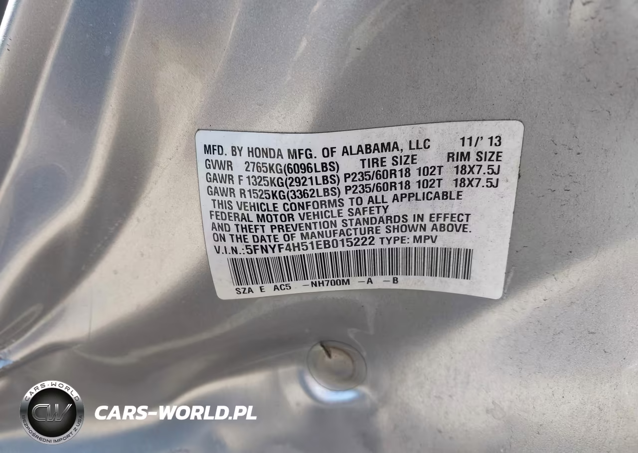 2014 Honda Pilot Ex-L VIN:5FNYF4H51EB015222 - 9