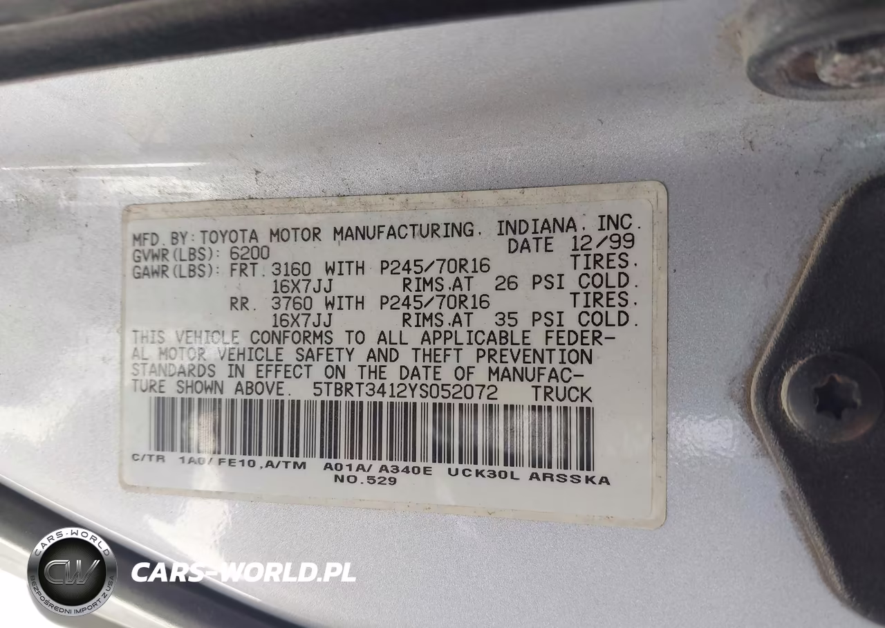 2000 Toyota Tundra Sr5 V8 VIN:5TBRT3412YS052072 - 9