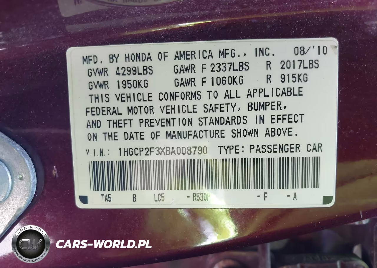 2011 Honda Accord 2.4 Lx VIN:1HGCP2F3XBA008790 - 9