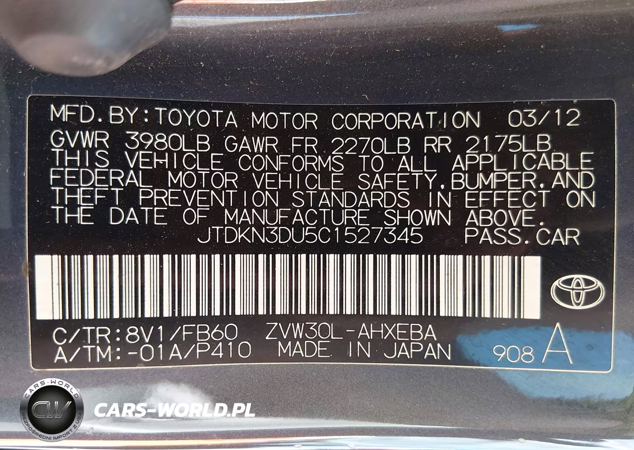2012 Toyota Prius Two VIN:JTDKN3DU5C1527345 - 9