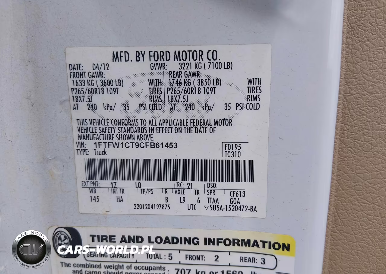 2012 Ford F-150 Lariat VIN:1FTFW1CT9CFB61453 - 9