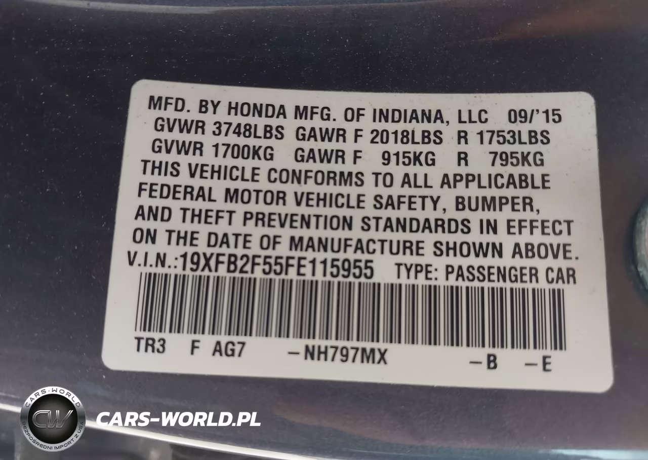2015 Honda Civic Lx VIN:19XFB2F55FE115955 - 9
