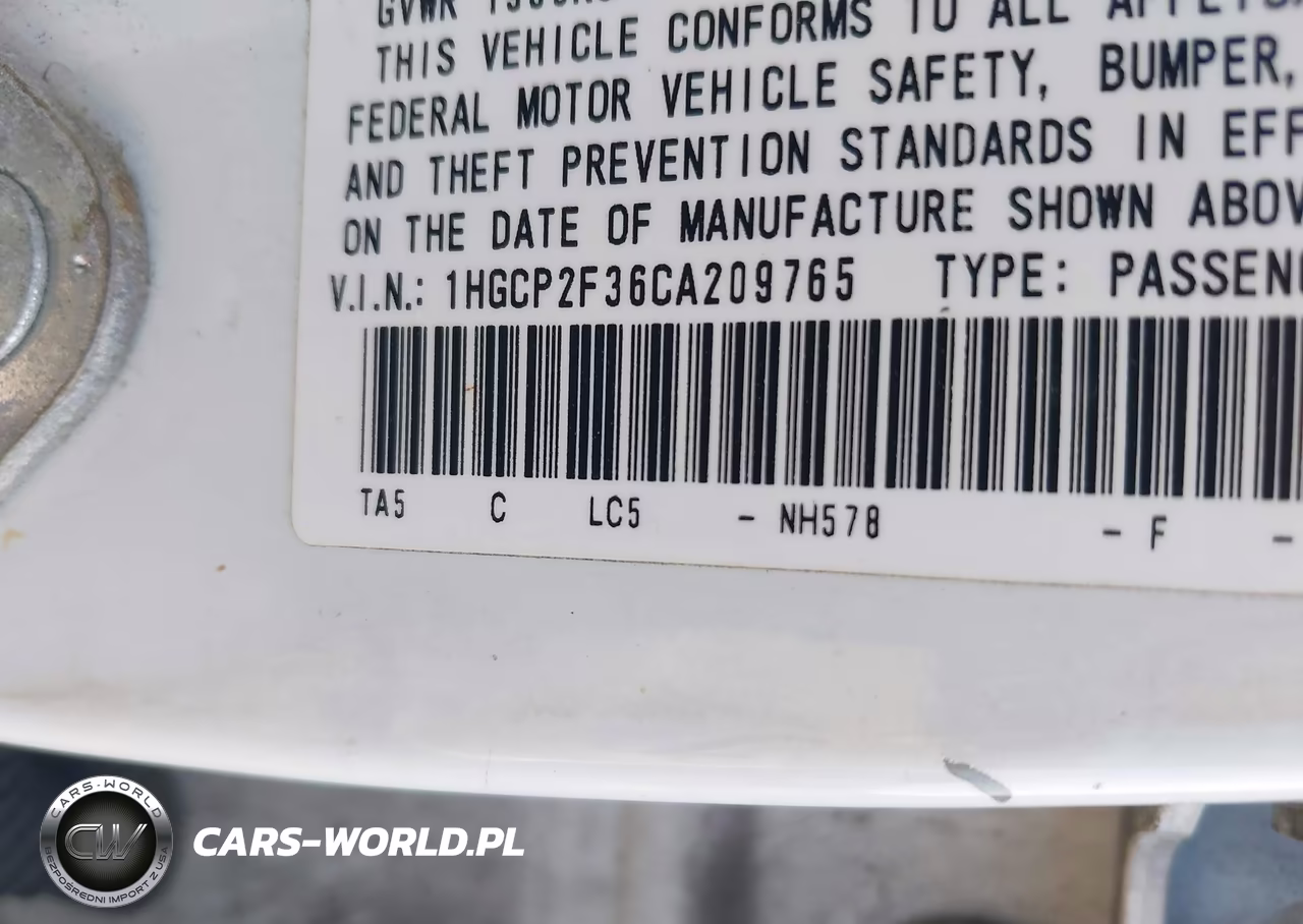 2012 Honda Accord 2.4 Lx VIN:1HGCP2F36CA209765 - 9