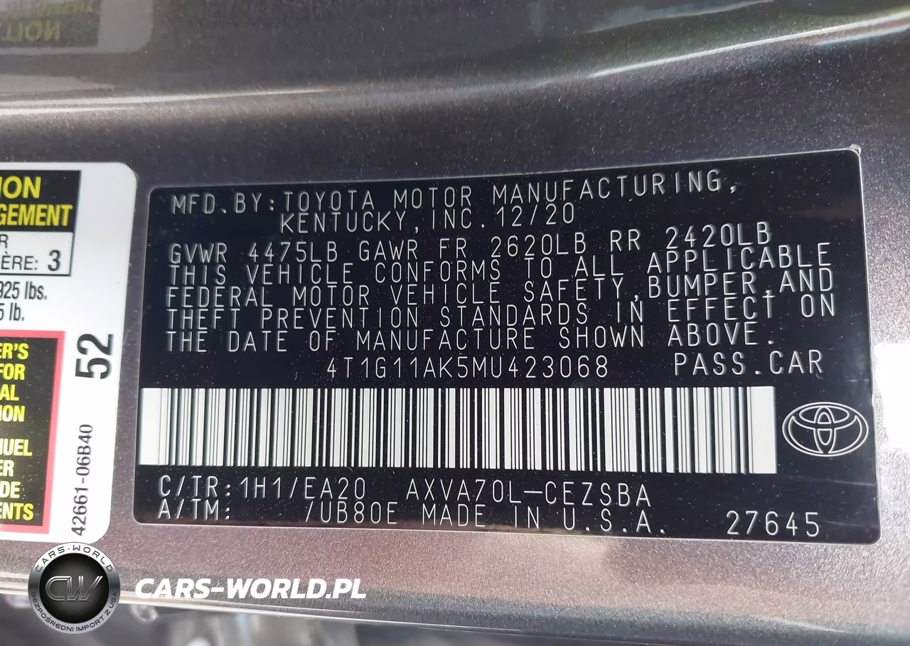 2021 Toyota Camry Se VIN:4T1G11AK5MU423068 - 9