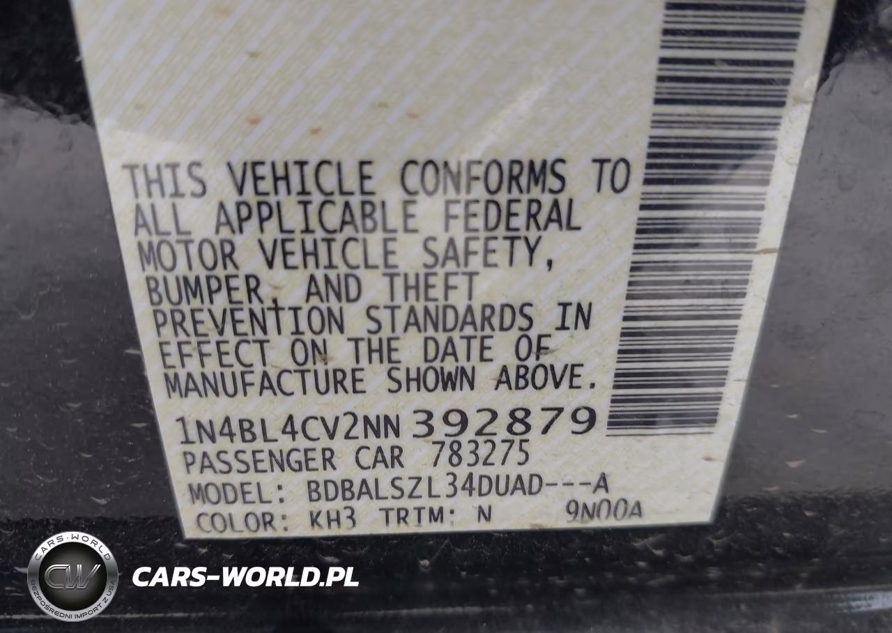 2022 Nissan Altima Sr Fwd VIN:1N4BL4CV2NN392879 - 9