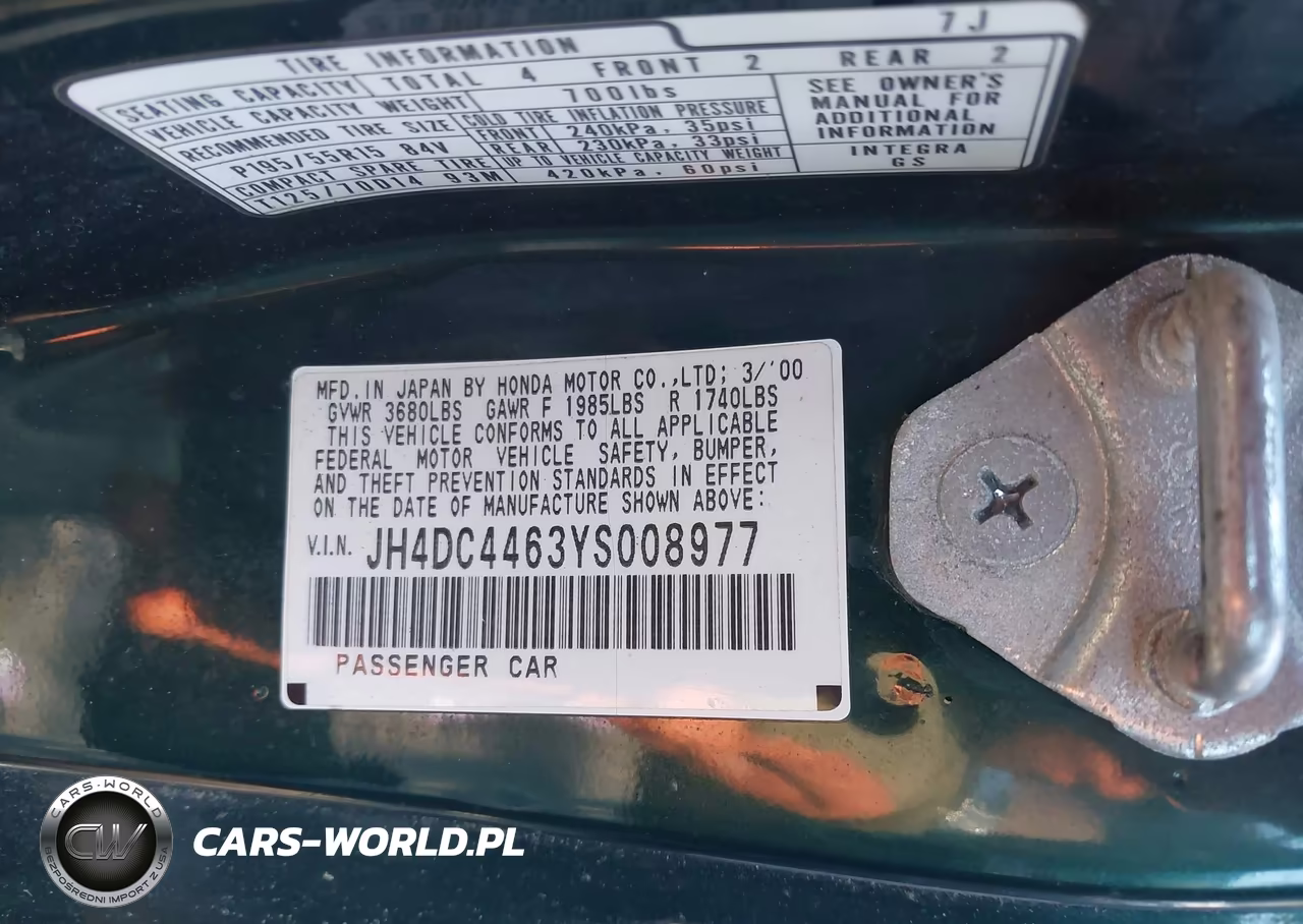 2000 Acura Integra Gs VIN:JH4DC4463YS008977 - 9