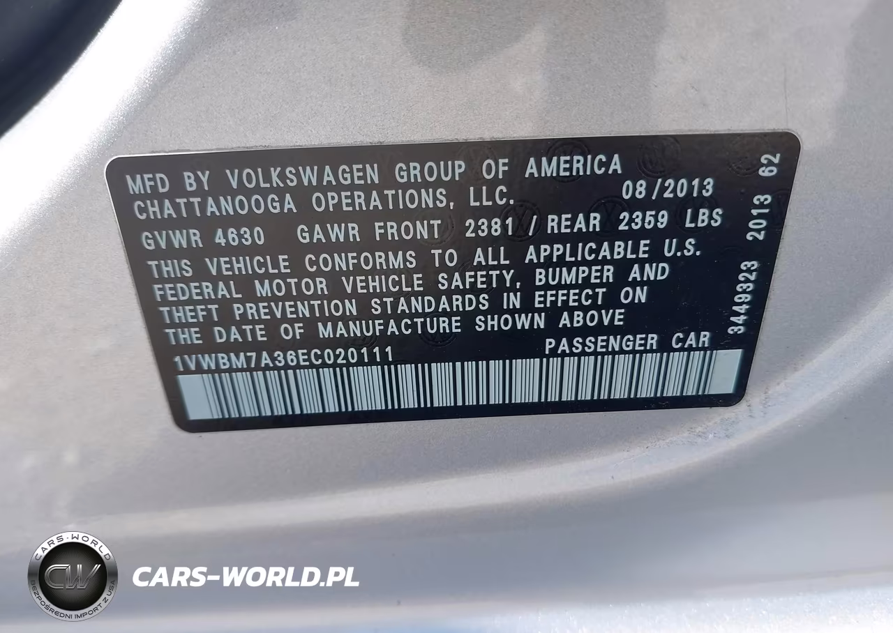 2014 Volkswagen Passat 3.6L V6 Se VIN:1VWBM7A36EC020111 - 9