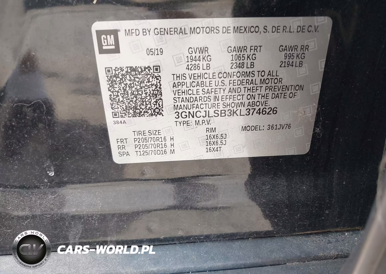 2019 Chevrolet Trax Lt VIN:3GNCJLSB3KL374626 - 9