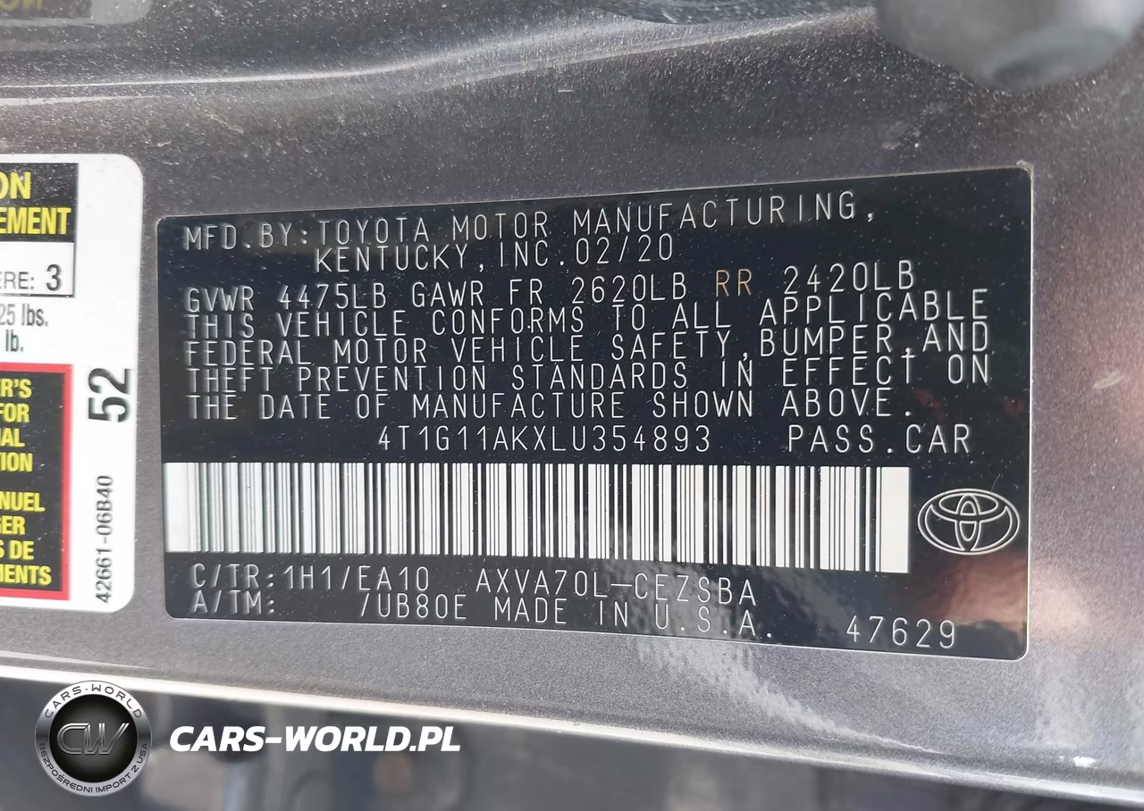 2020 Toyota Camry Se VIN:4T1G11AKXLU354893 - 9