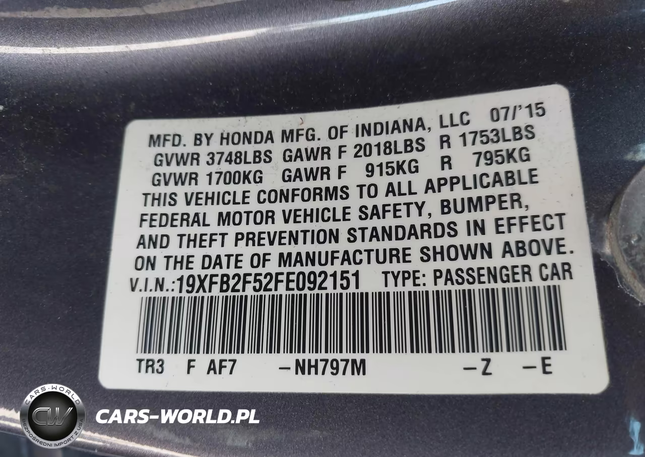 2015 Honda Civic Lx VIN:19XFB2F52FE092151 - 9
