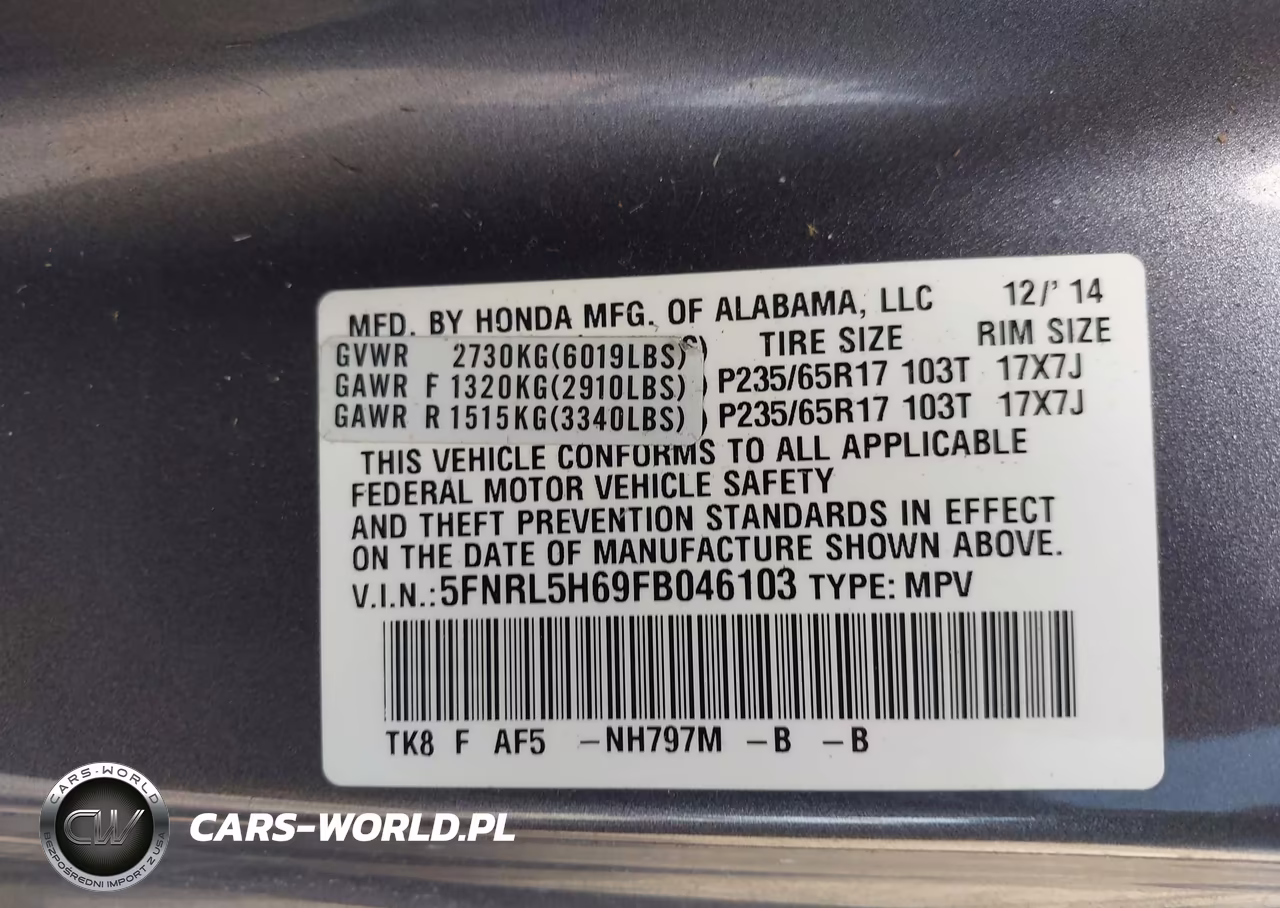 2015 Honda Odyssey Ex-L VIN:5FNRL5H69FB046103 - 9