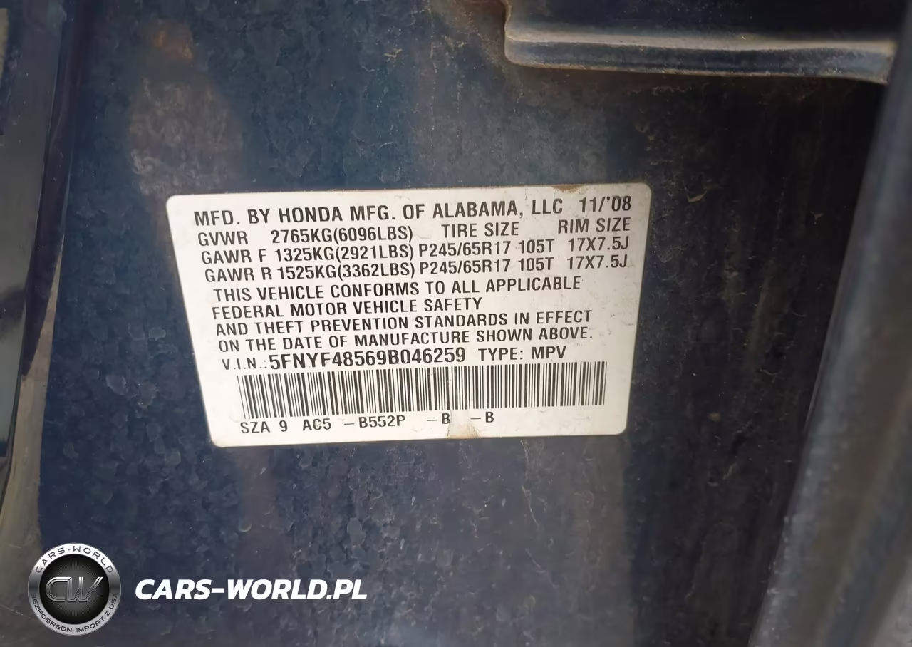 2009 Honda Pilot Ex-L VIN:5FNYF48569B046259 - 9
