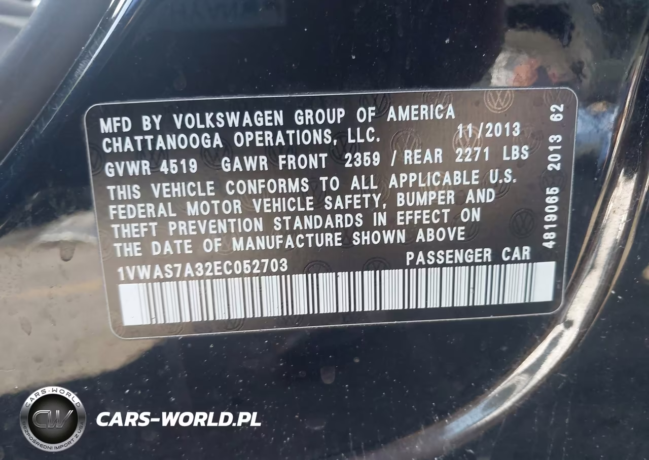 2014 Volkswagen Passat 1.8T S VIN:1VWAS7A32EC052703 - 9