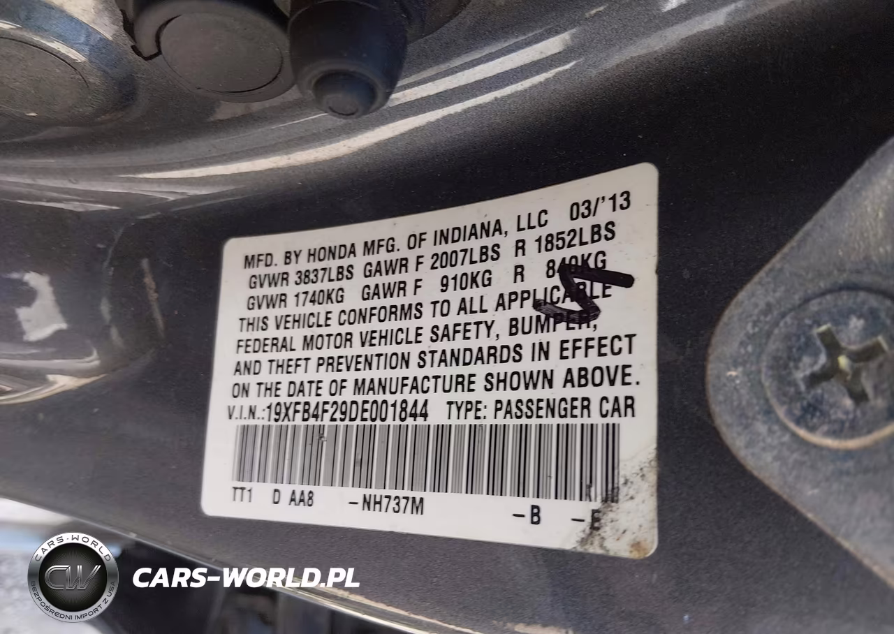 2013 Honda Civic Hybrid VIN:19XFB4F29DE001844 - 9