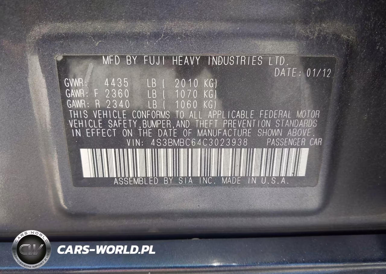 2012 Subaru Legacy 2.5I Premium VIN:4S3BMBC64C3023938 - 9