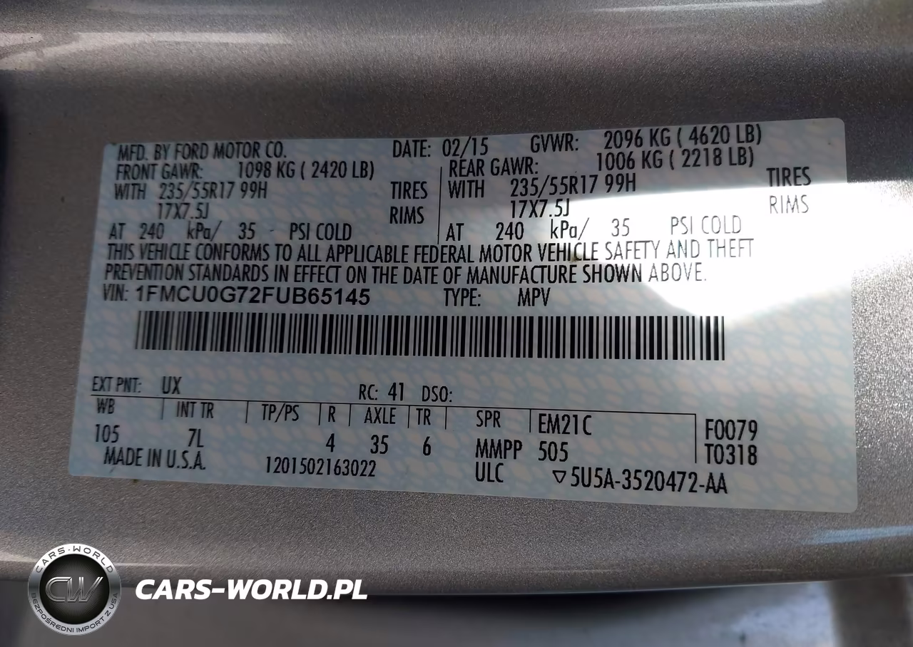 2015 Ford Escape Se VIN:1FMCU0G72FUB65145 - 9