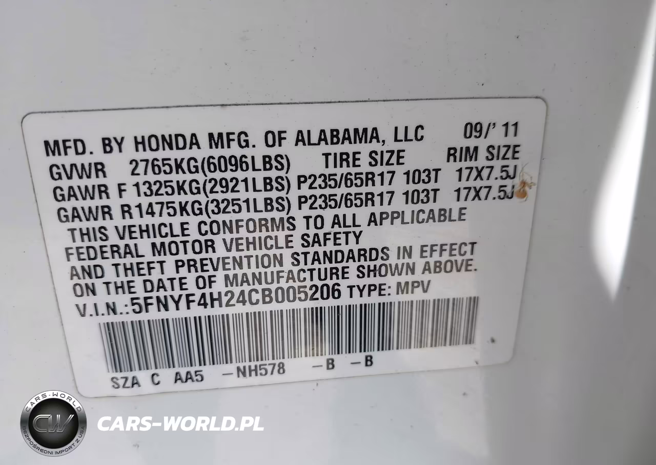 2012 Honda Pilot Lx VIN:5FNYF4H24CB005206 - 9