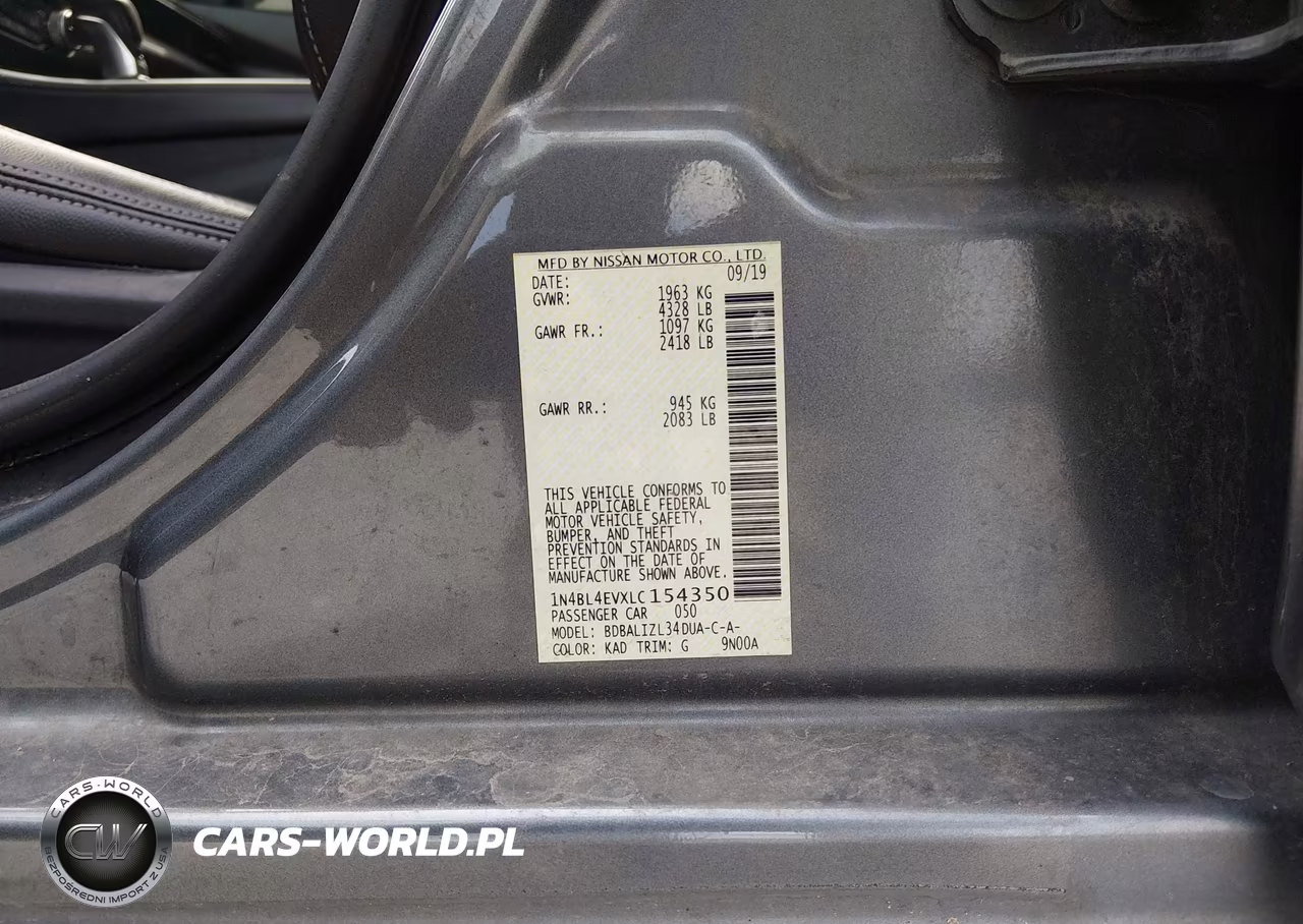 2020 Nissan Altima Sl Fwd VIN:1N4BL4EVXLC154350 - 9