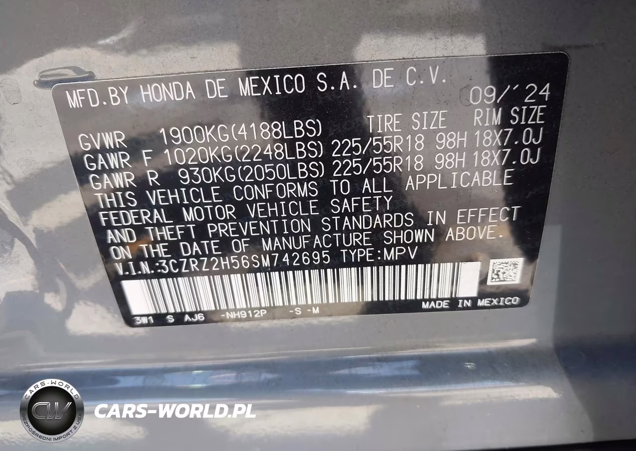 2025 Honda Hr-V Awd Sport VIN:3CZRZ2H56SM742695 - 9