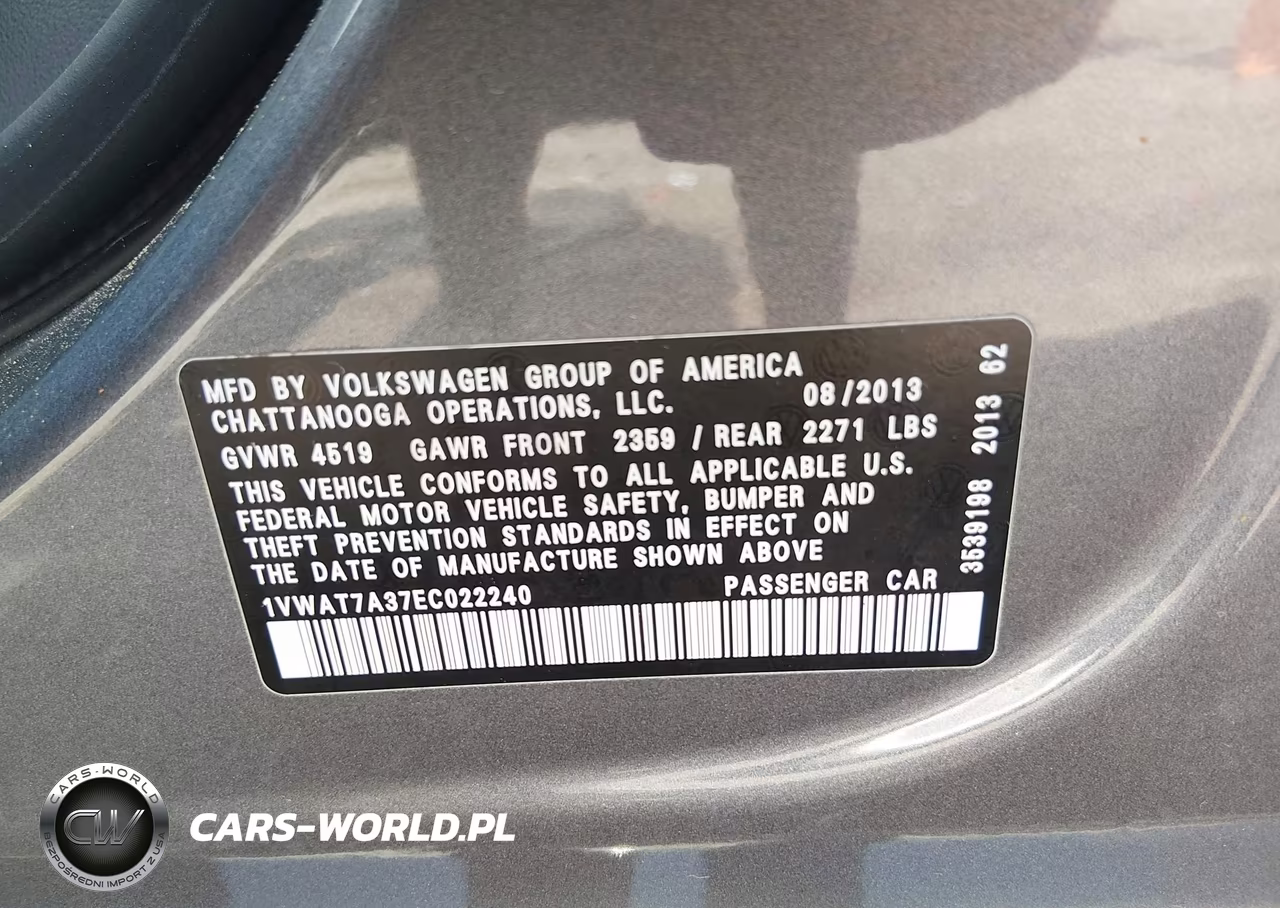 2014 Volkswagen Passat 1.8T Wolfsburg Edition VIN:1VWAT7A37EC022240 - 9