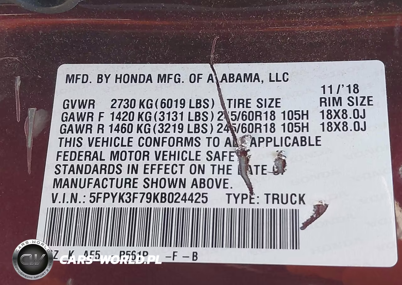 2019 Honda Ridgeline Rtl-E VIN:5FPYK3F79KB024425 - 9